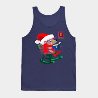 Hedgehog is sitting by the fire and waiting for Christmas Tank Top